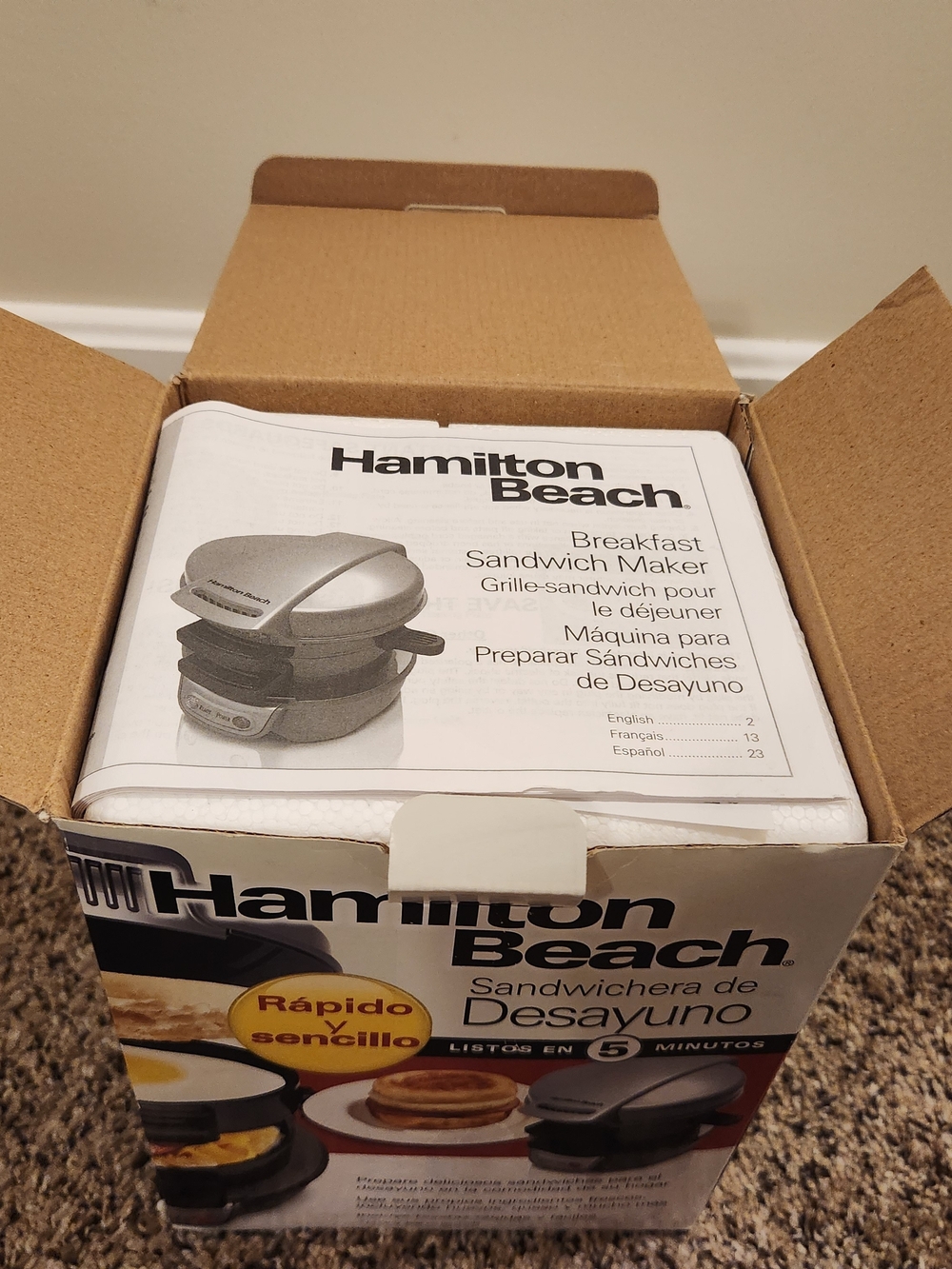 Hamilton Beach Breakfast Sandwich Maker #25475) NEW IN BOX - Picture 9 of 9